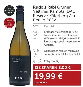 Weinwelt Interspar Rudolf Rabl Grüner Veltliner Kamptal DAC Reserve Käferberg Alte Reben 2022 Angebot