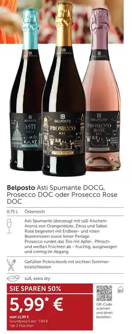 Weinwelt Interspar Belposto Asti Spumante DOCG, Prosecco DOC oder Prosecco Rose DOC Angebot