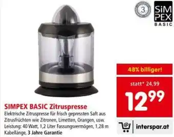 Interspar SIMPEX BASIC Zitruspresse Angebot