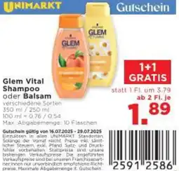 Unimarkt Glem Vital Shampoo oder Balsam Angebot