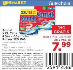 Unimarkt Somat XXL125 Tabs 40er-66er oder Pulver 125 WG Angebot