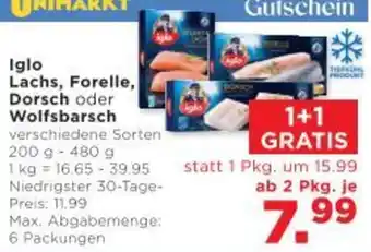 Unimarkt Iglo Lachs Forelle Dorsch oder Wolfsbarsch Angebot