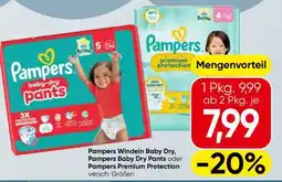 Spar Pampers Windeln Baby Dry, Pampers Baby Dry Pants oder Pampers Premium Protection Angebot