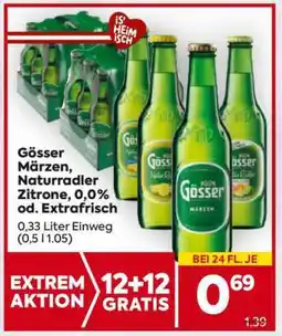 Billa Gösser Märzen, Naturradler Zitrone, 0,0% od. Extrafrisch Angebot