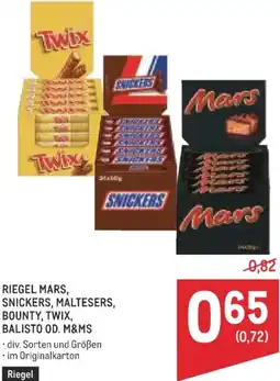 Metro Riegel mars, snickers, maltesers, bounty, twix, balisto od. m&ms Angebot
