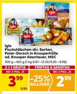 Billa Iglo Fischstäbchen, div. Sorten, Polar-Dorsch in Knusperhülle od. Knusper Abenteuer, MSC Angebot