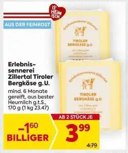 Billa Erlebnissennerei Zillertal Tiroler Bergkäse g.U Angebot