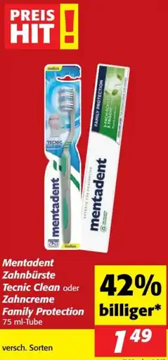 Nah&Frisch Mentadent Zahnbürste Tecnic Clean oder Zahncreame Family Protection Angebot