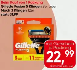 Eurospar Gillette Fusion 5 Klingen 8er oder Mach 3 Klingen 12er Angebot