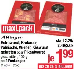 Maximarkt Ablinger Extrawurst, Krakauer, Polnische, Wiener, Käswurst gebraten oder Pikantwurst Angebot
