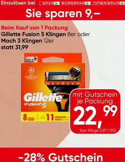 Spar Gillette Fusion 5 Klingen oder Mach 3 Klingen Angebot
