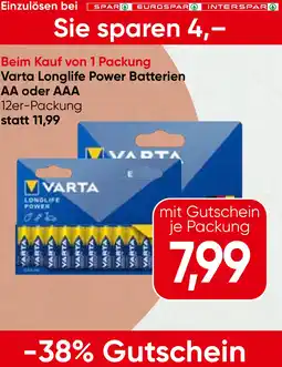 Spar Varta Longlife Power Batterien AA oder AAA Angebot