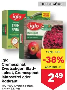 MPreis iglo Cremespinat, Zwutschgerl Blatt- spinat, Cremespinat laktosefrei oder Rotkraut Angebot