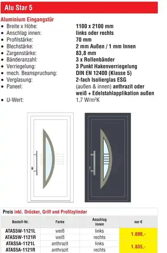 Josef Steiner Aluminium Eingangstür Angebot