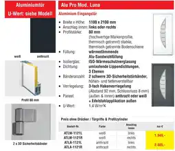 Josef Steiner Aluminium Eingangstür Angebot