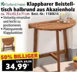 Norma Klappbarer Beistelltisch halbrund aus Akazienholz Angebot