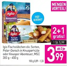 Sutterlüty Iglo Fischstäbchen div. Sorten, Polar-Dorsch in Knusperhülle oder Knusper Abenteuer, MSC Angebot