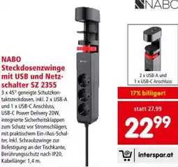 Interspar NABO Steckdosenzwinge mit USB und Netz- schalter SZ 2355 Angebot