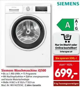 Interspar Siemens Waschmaschine iQ500 Angebot