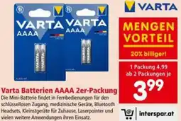 Interspar Varta Batterien AAAA 2er-Packung Angebot