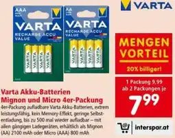 Interspar Varta Akku-Batterien KIM Mignon und Micro 4er-Packung Angebot