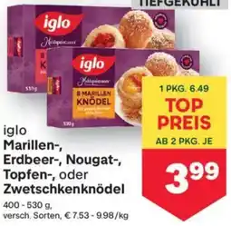 MPreis iglo Marillen Erdbeer, Nougat, Topfen oder Zwetschkenknödel Angebot