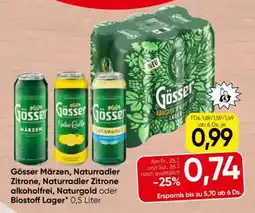 Spar Gösser Märzen, Naturradler Zitrone, Naturradler Zitrone alkoholfrei, Naturgold oder Biostoff Lager Angebot