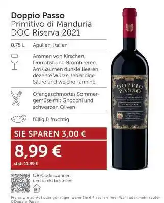 Interspar Doppio Passo Primitivo di Manduria DOC Riserva 2021 Angebot
