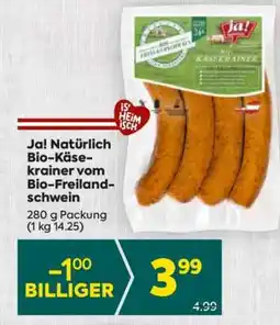 Billa Ja! Natürlich Bio-Käsekrainer vom Bio-Freilandschwein Angebot