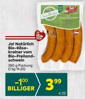 Billa Ja! Natürlich Bio-Käsekrainer vom Bio-Freilandschwein Angebot
