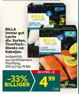 Billa BILLA immer gut Lachs div. Sorten, Thunfisch-Steaks od. Kabeljau Angebot