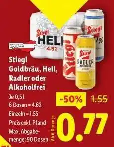 Lidl Stiegl Goldbräu, Hell, Radler oder Alkoholfrei Angebot