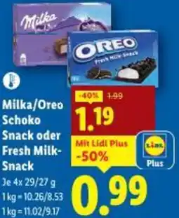 Lidl Milka/Oreo Schoko Snack oder Fresh Milk Snack Angebot