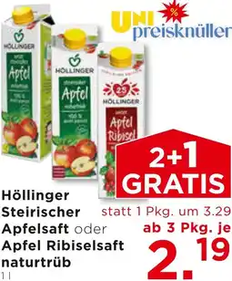 Unimarkt Höllinger Steirischer Apfelsaft oder Apfel Ribiselsaft naturtrüb Angebot