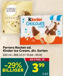 Billa Ferrero Rocher od. Kinder Ice Cream, div. Sorten Angebot