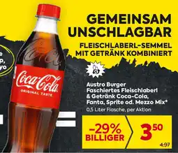 Billa Austro Burger Faschiertes Fleischlaberl & Getränk Coca-Cola, Fanta, Sprite od. Mezzo Mix Angebot
