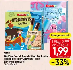 Spar SPAR Eis, Paw Patrol, Bubble Gum Ice Sticks Peppa Pig oder Orangen- oder Birneneis am Stiel Angebot