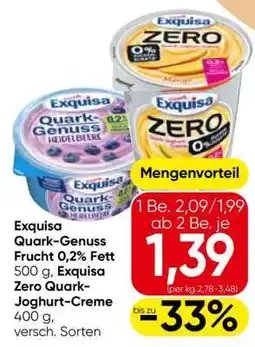 Eurospar Exquisa Quark-Genuss Frucht 0,2% Fett 500 g, Exquisa Zero Quark-Joghurt-Creme 400 g Angebot