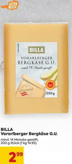 Billa Billa Vorarlberger Bergkäse G.U. 200g Angebot