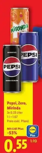 Lidl Pepsi, Zero, Mirinda Angebot