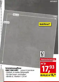 Bauhaus Feinsteinzeugfliese ONE/ONE GREY Angebot
