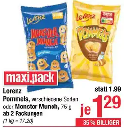 Maximarkt Lorenz Pommels verschiedene Sorten oder Monster Munch Angebot