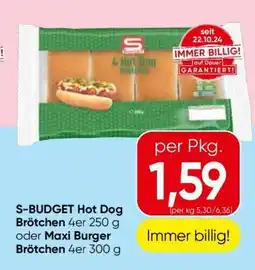 Spar S-BUDGET Hot Dog Brötchen 4er 250 g oder Maxi Burger Brötchen 4er 300 g Angebot