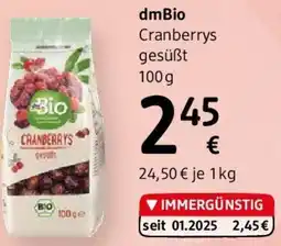 dm dmBio Cranberrys gesüẞt Angebot