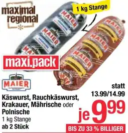 Maximarkt MAIER Käswurst, Rauchkäswurst, Krakauer, Mährische oder Polnische Angebot