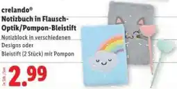 Lidl crelando Notizbuch in Flausch- Optik/Pompon-Bleistift Angebot