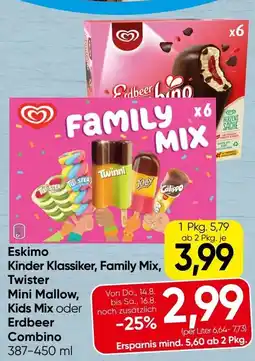 Spar Kinder Klassiker, Family Mix, Twister Mini Mallow, Kids Mix oder Erdbeer Combino SPAR Angebot
