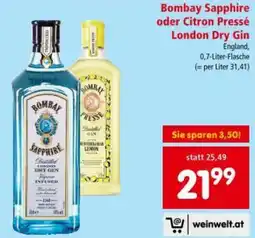 Interspar Bombay Sapphire oder Citron Pressé London Dry Gin Angebot