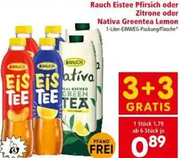Interspar Rauch Eistee Pfirsich oder Zitrone oder Nativa Greentea Lemon Angebot