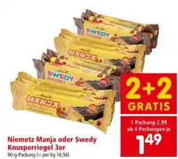 Interspar Niemetz Manja oder Swedy Knusperriegel 3er Angebot